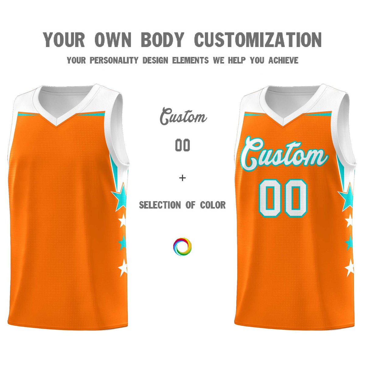 Custom Youth Basketball Uniform Orange White Two Tone Side Star Add Name Number &amp; Logo