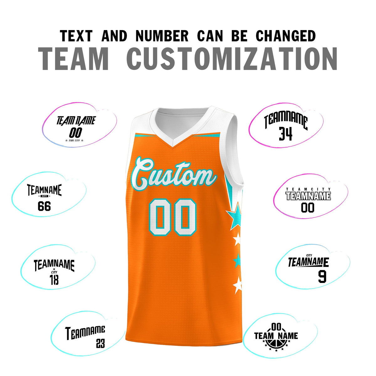 Custom Youth Basketball Uniform Orange White Two Tone Side Star Add Name Number &amp; Logo