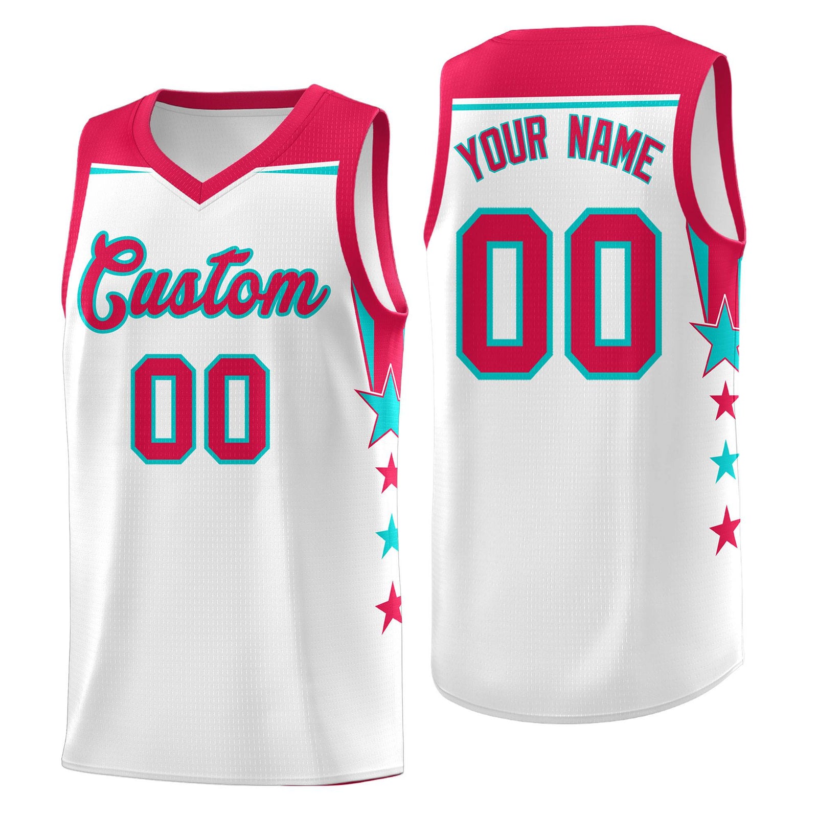 Custom Youth Basketball Uniform White Red Two Tone Side Star Color Block Team Jersey