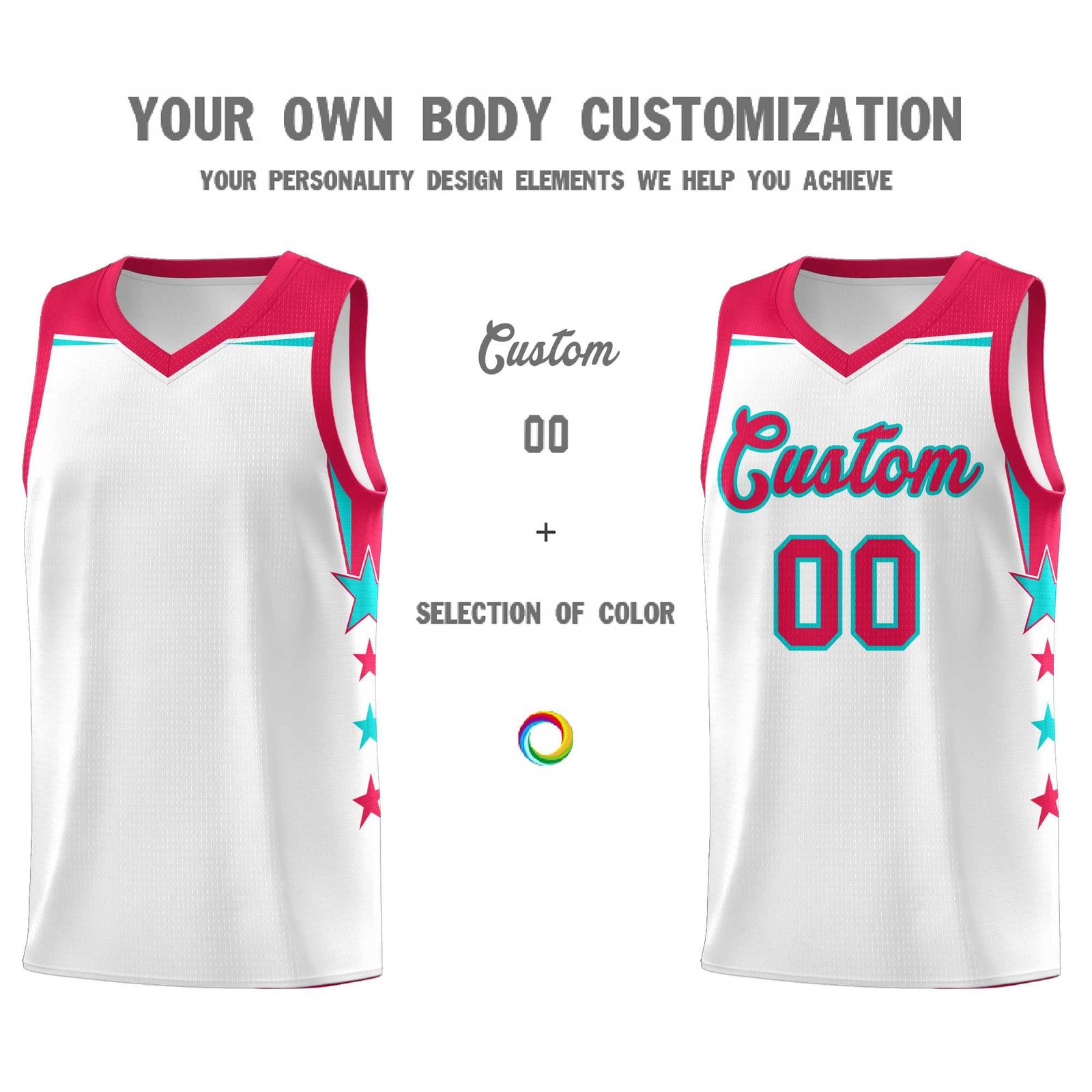 Custom Youth Basketball Uniform White Red Two Tone Side Star Color Block Team Jersey