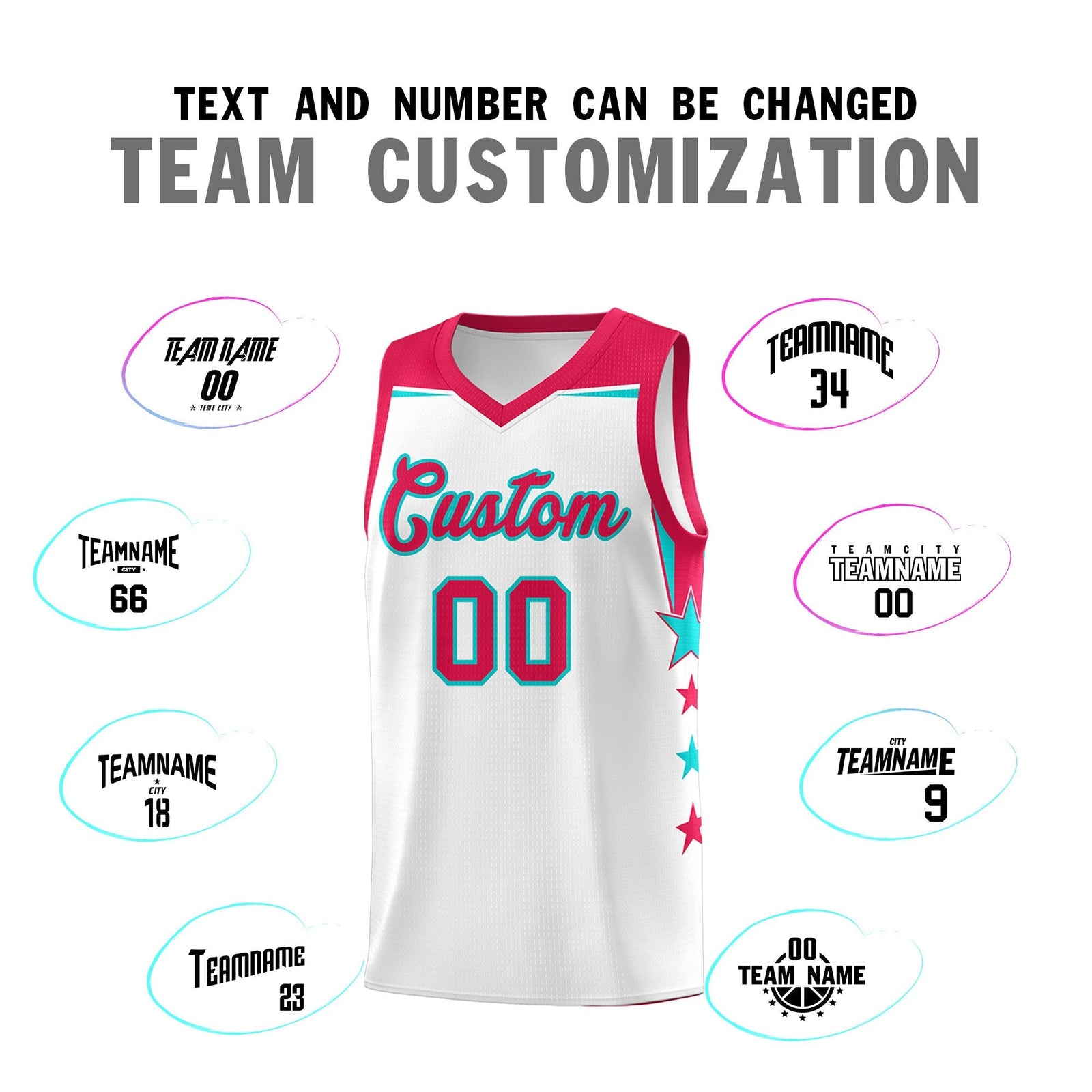 Custom Youth Basketball Uniform White Red Two Tone Side Star Color Block Team Jersey
