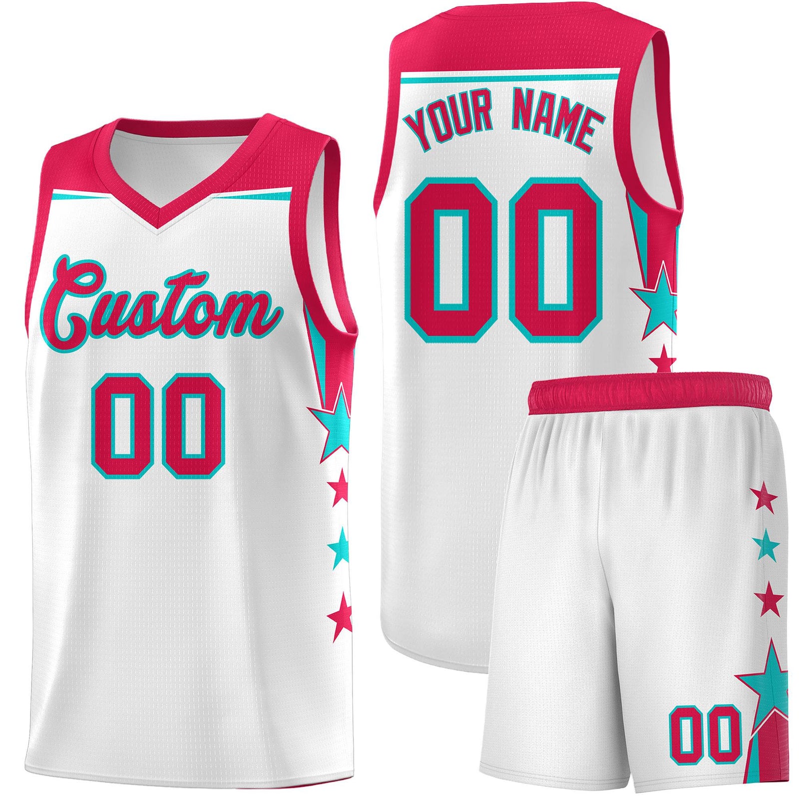 Custom Youth Basketball Uniform White Red Two Tone Side Star Color Block Team Jersey
