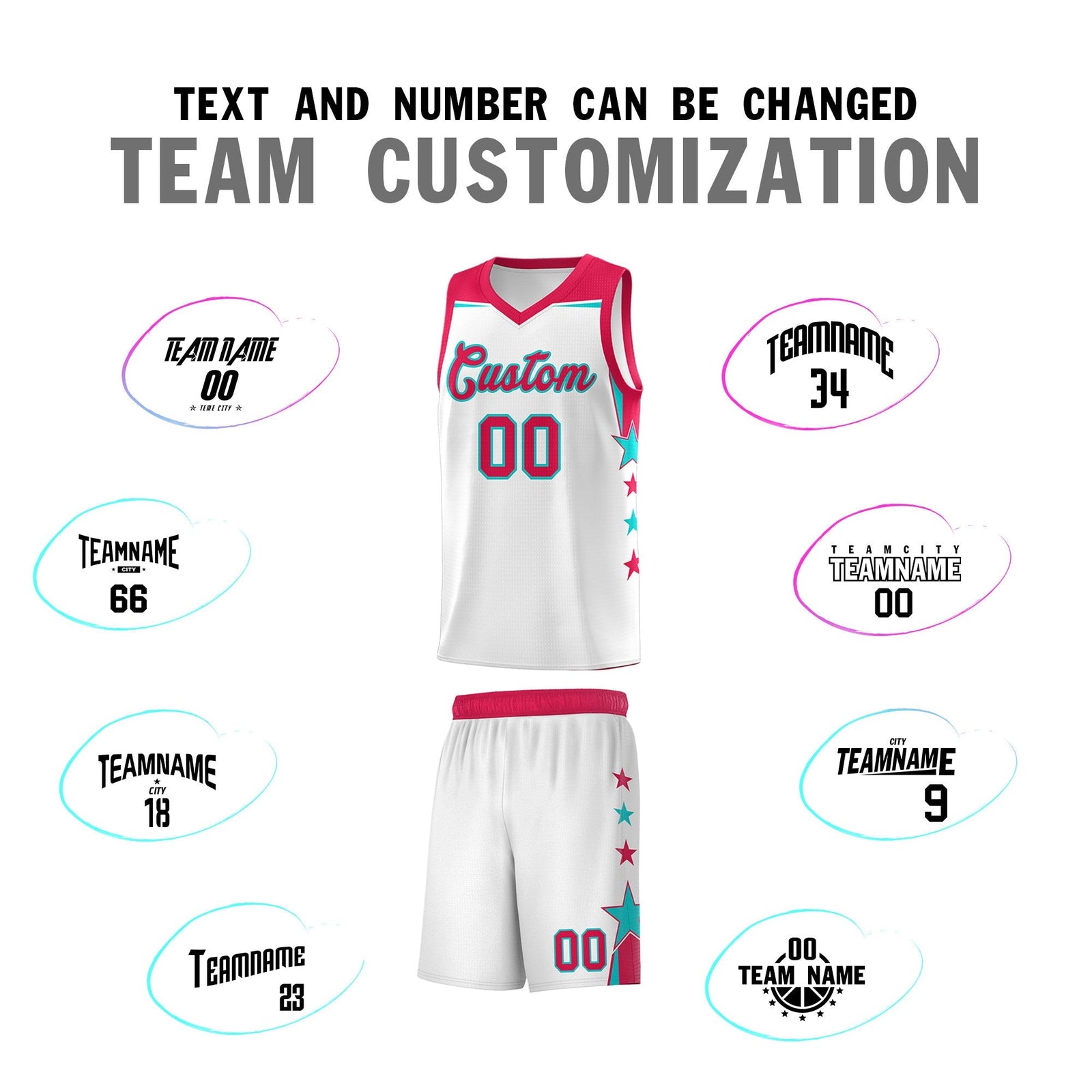 Custom Youth Basketball Uniform White Red Two Tone Side Star Color Block Team Jersey