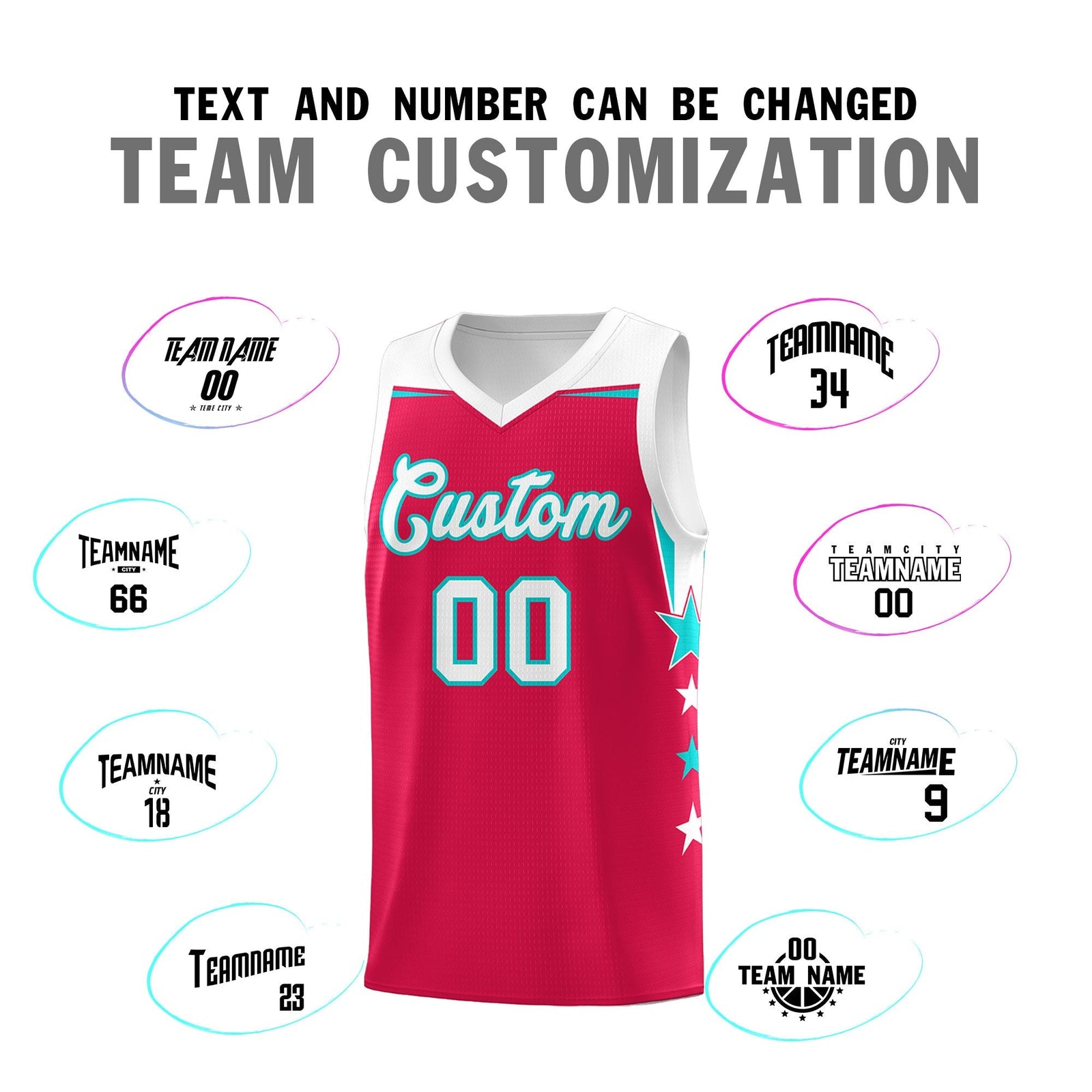 Custom Youth Basketball Uniform Red White Two Tone Side Star Add Name Number & Logo