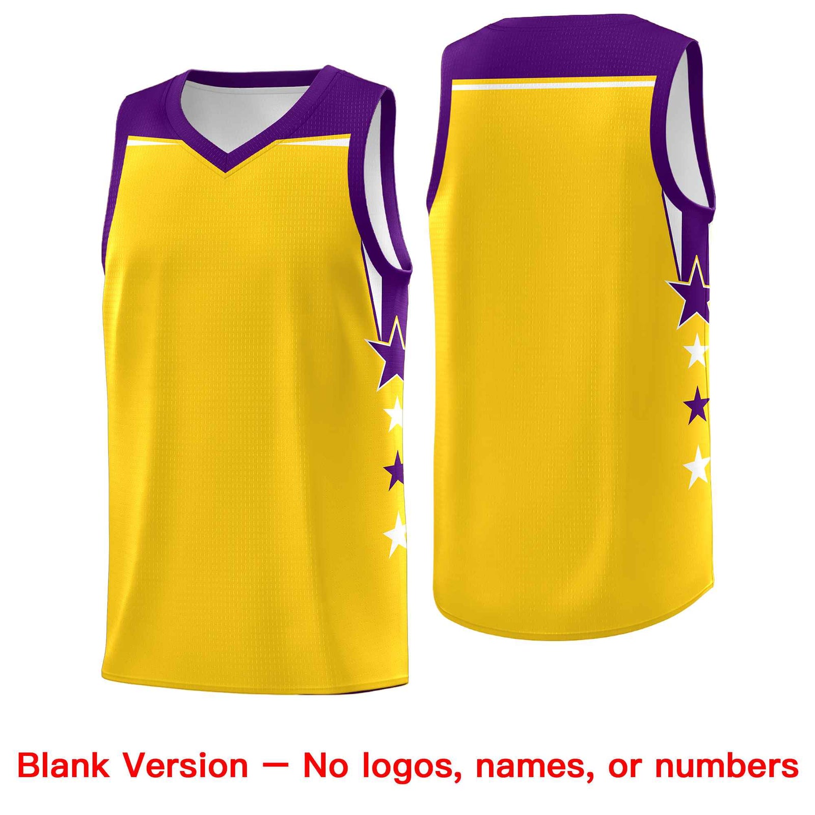 Custom Youth Basketball Uniform Gold Purple Two Tone Side Star Personalized Team Jersey
