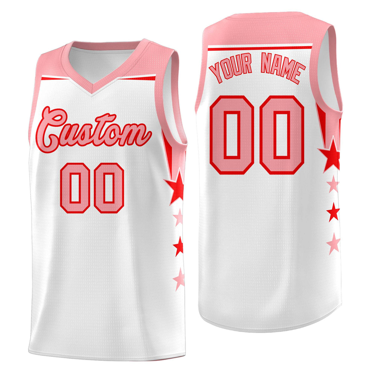 Custom Youth Basketball Uniform White Light Pink Two Tone Side Star Color Block Team Jersey
