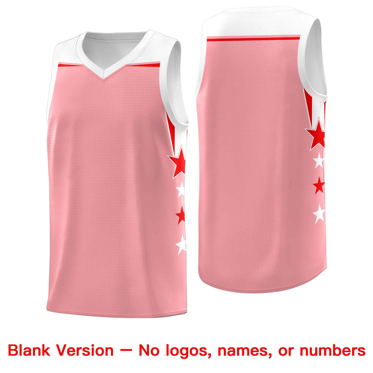 Custom Youth Basketball Uniform Light Pink White Two Tone Side Star Add Name Number &amp; Logo