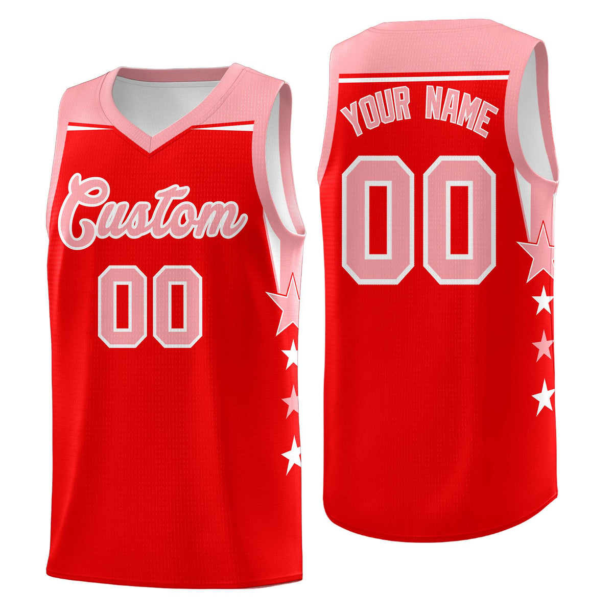 Custom Youth Basketball Uniform Light Red Light Pink Two Tone Side Star Personalized Team Jersey