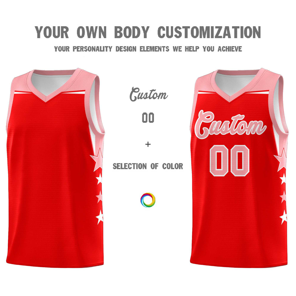 Custom Youth Basketball Uniform Light Red Light Pink Two Tone Side Star Personalized Team Jersey