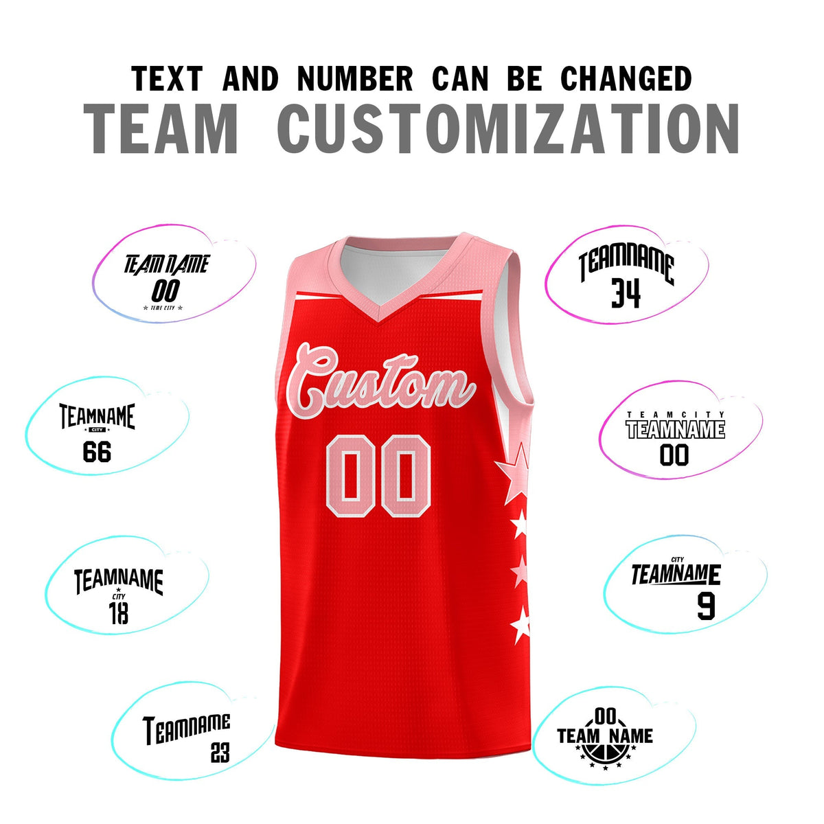 Custom Youth Basketball Uniform Light Red Light Pink Two Tone Side Star Personalized Team Jersey