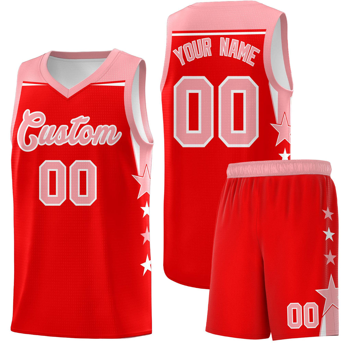 Custom Youth Basketball Uniform Light Red Light Pink Two Tone Side Star Personalized Team Jersey