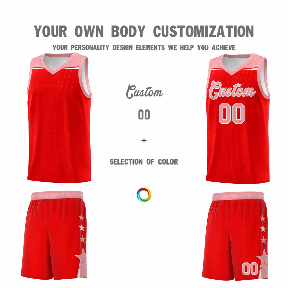 Custom Youth Basketball Uniform Light Red Light Pink Two Tone Side Star Personalized Team Jersey