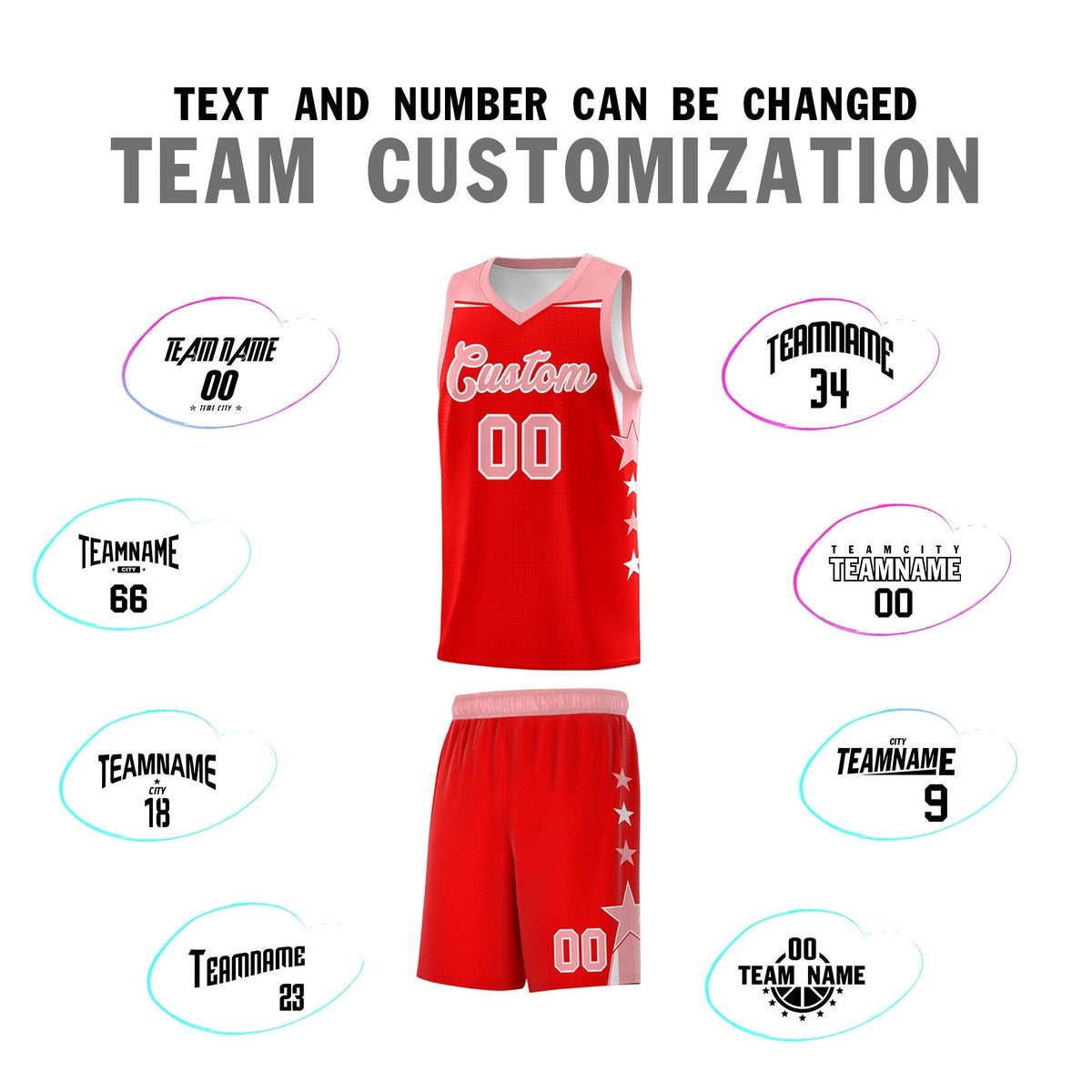 Custom Youth Basketball Uniform Light Red Light Pink Two Tone Side Star Personalized Team Jersey