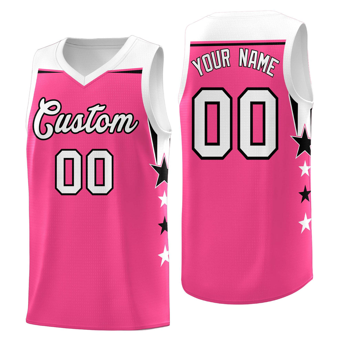 Custom Youth Basketball Uniform Pink White Two Tone Side Star Add Name Number &amp; Logo