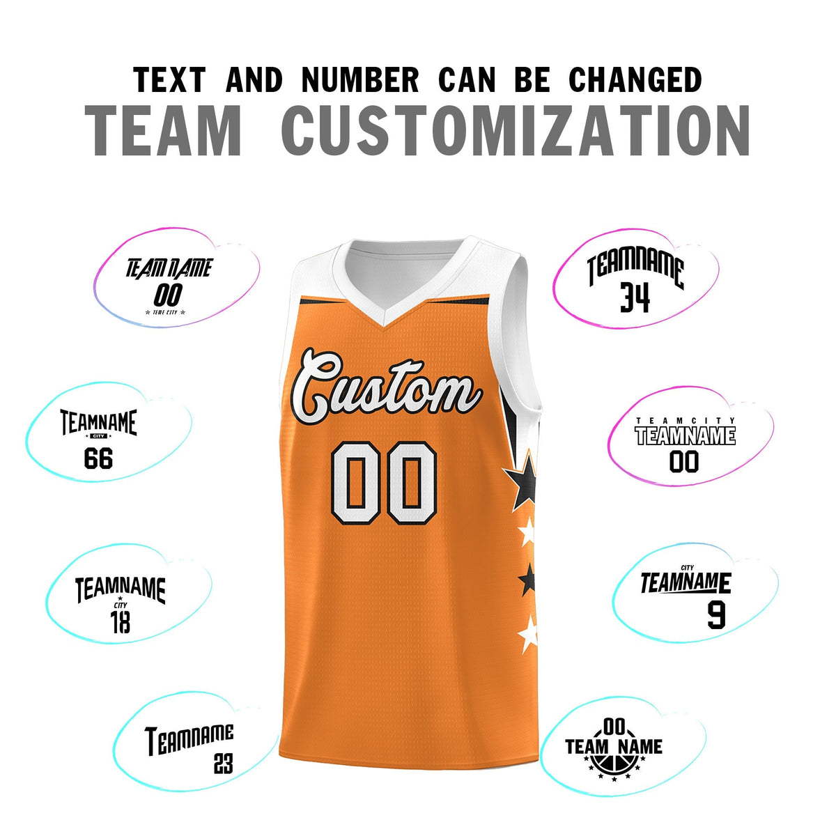 Custom Youth Basketball Uniform Gold Orange White Two Tone Side Star Add Name Number &amp; Logo