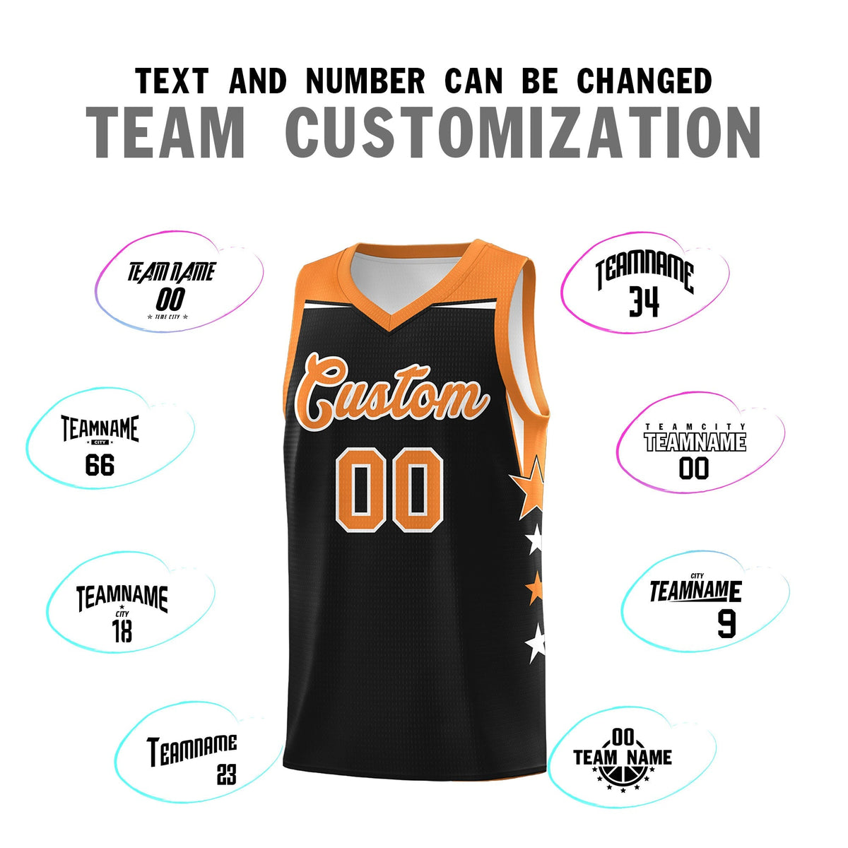 Custom Youth Basketball Uniform Black Gold Orange Two Tone Side Star Personalized Team Jersey
