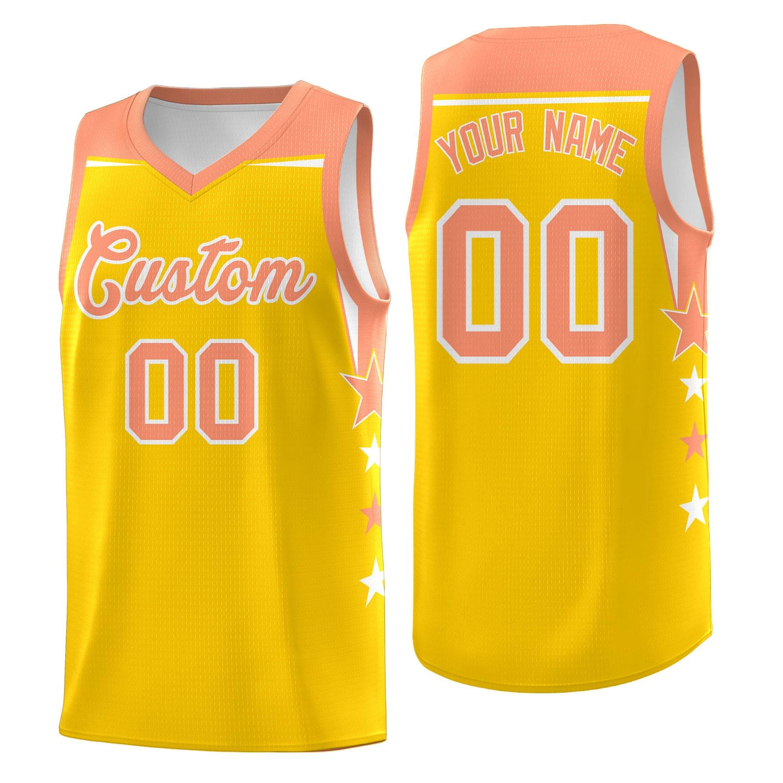 Custom Youth Basketball Uniform Gold Light Orange Two Tone Side Star Color Block Team Jersey