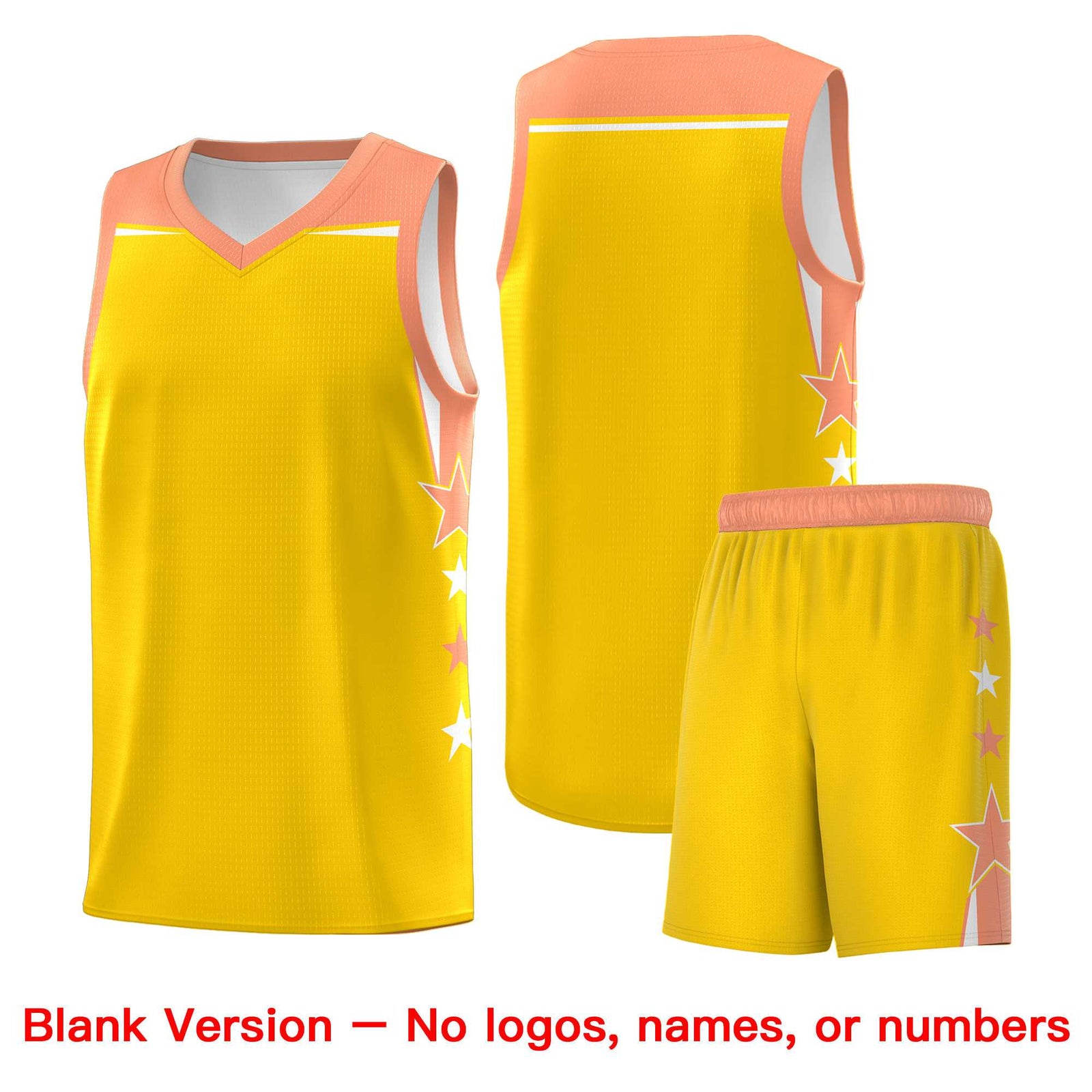 Custom Youth Basketball Uniform Gold Light Orange Two Tone Side Star Color Block Team Jersey