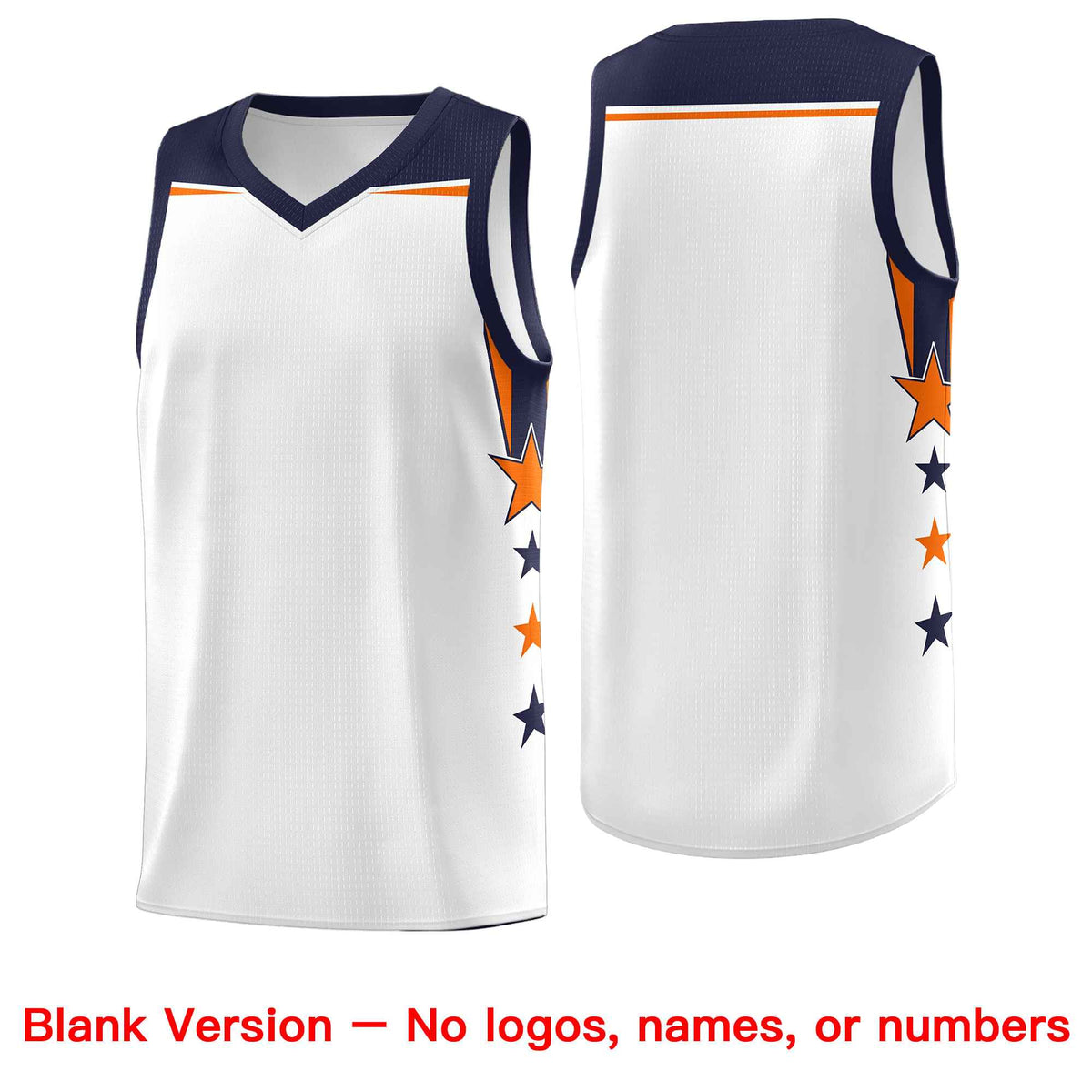 Custom Youth Basketball Uniform White Navy Two Tone Side Star Add Name Number &amp; Logo