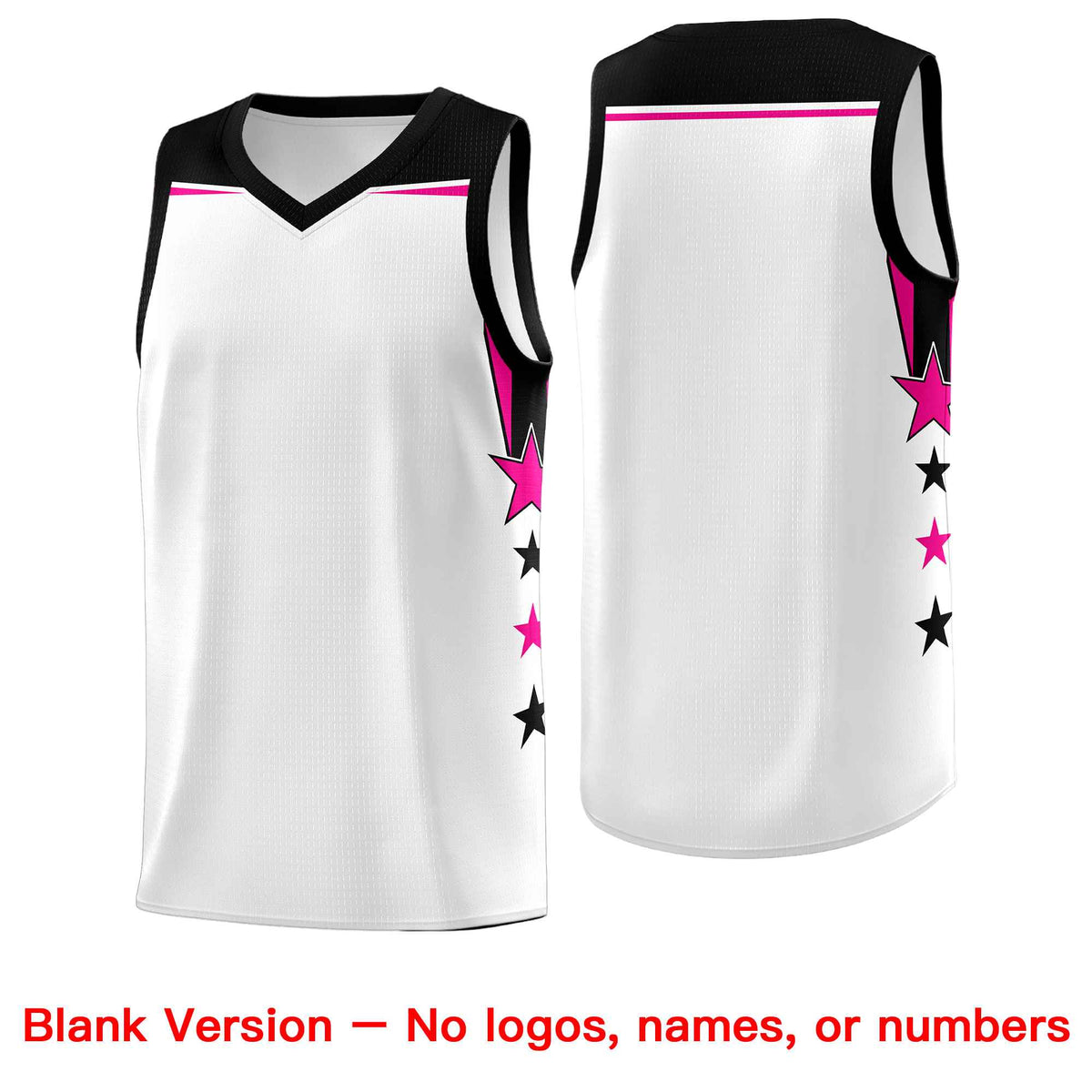 Custom Youth Basketball Uniform White Black Two Tone Side Star Add Name Number &amp; Logo