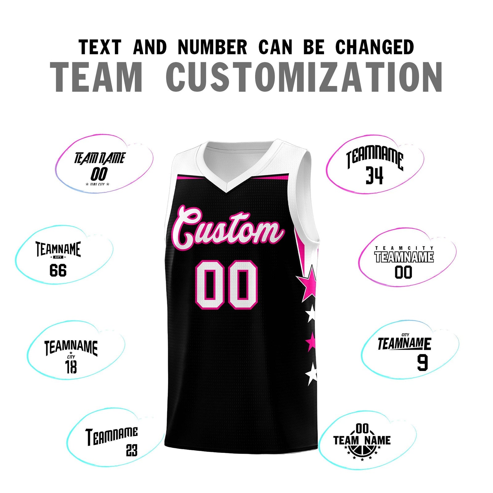 Custom Youth Basketball Uniform Black White Two Tone Side Star Personalized Team Jersey