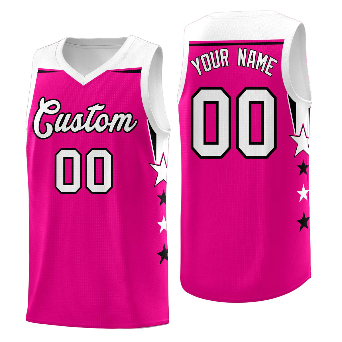 Custom Youth Basketball Uniform Pink White Two Tone Side Star Color Block Team Jersey
