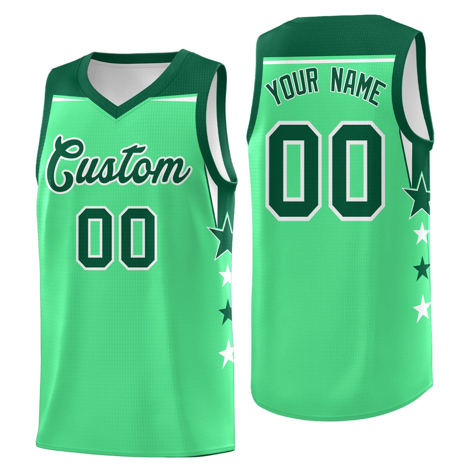 Custom Youth Basketball Uniform Green Kelly Green Two Tone Side Star Color Block Team Jersey