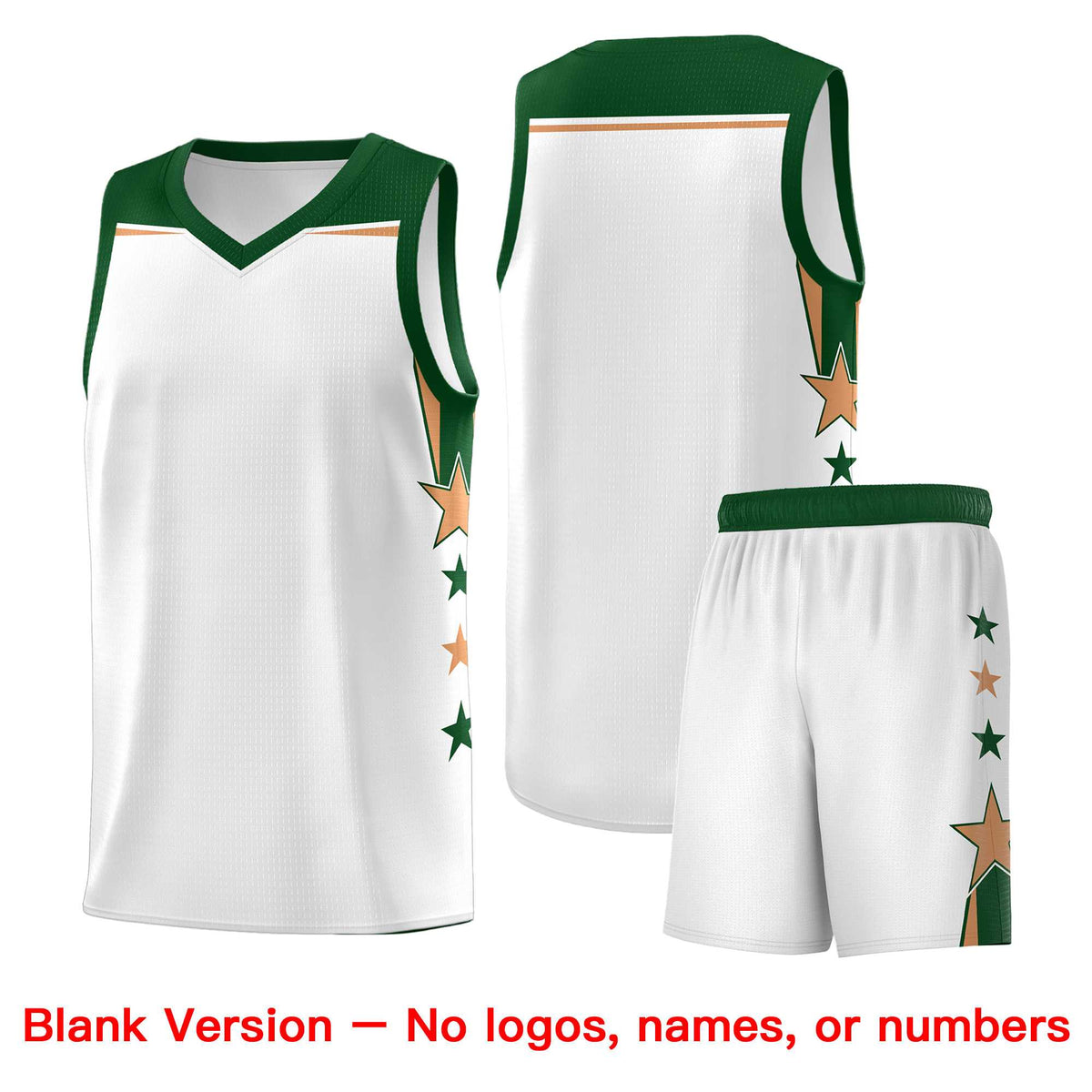 Custom Youth Basketball Uniform White Green Two Tone Side Star Add Name Number &amp; Logo