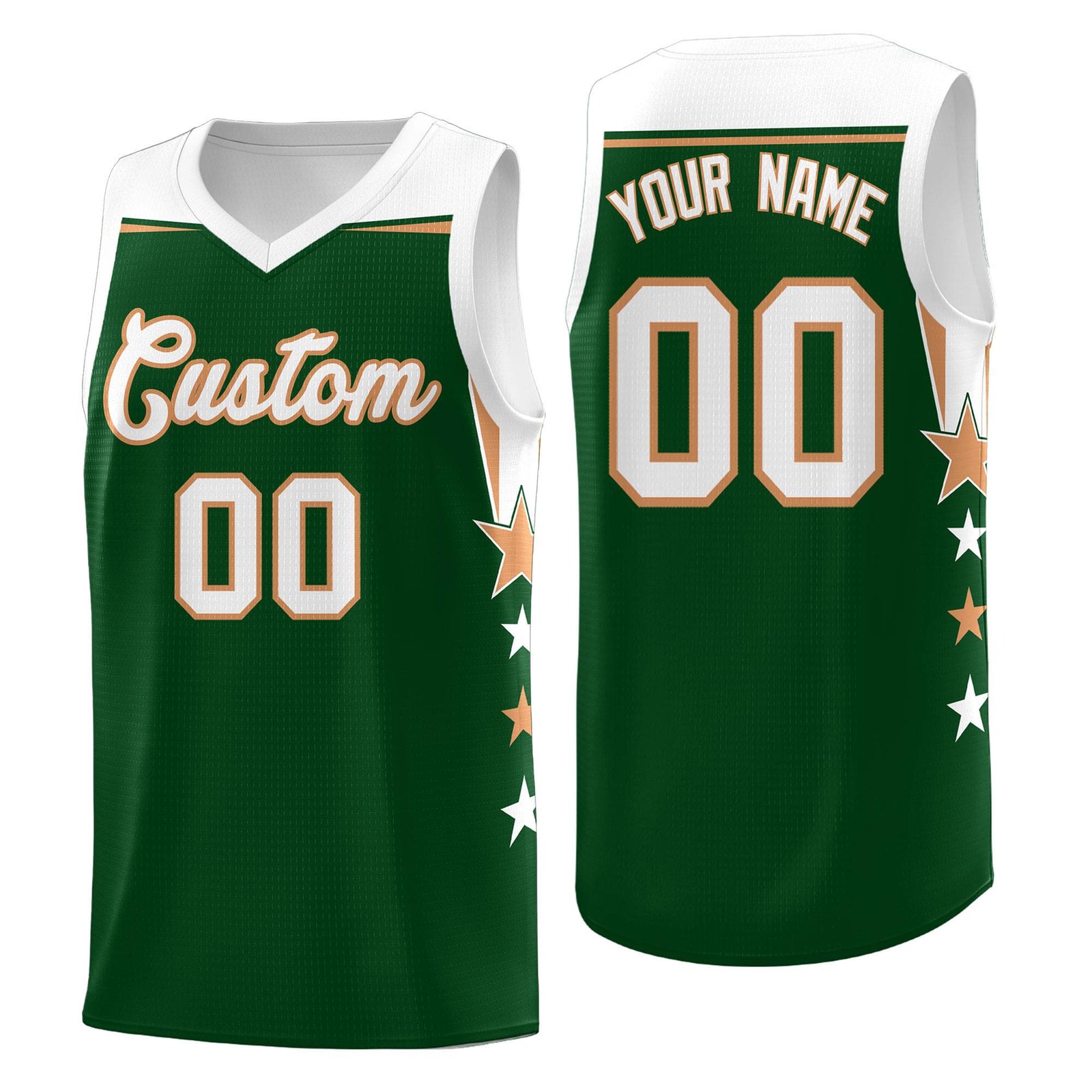Custom Youth Basketball Uniform Green White Two Tone Side Star Personalized Team Jersey
