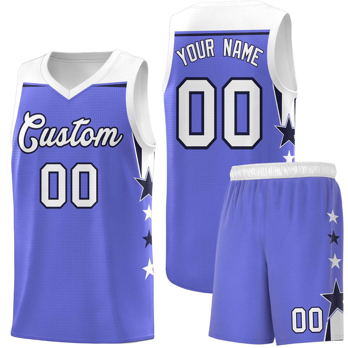 Custom Youth Basketball Uniform Purple White Two Tone Side Star Personalized Team Jersey