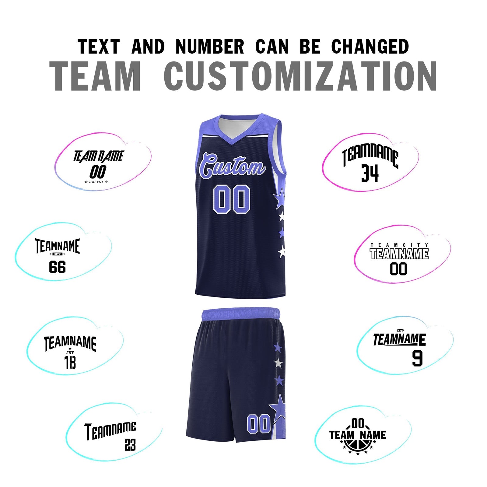 Custom Youth Basketball Uniform Navy Purple Two Tone Side Star Color Block Team Jersey