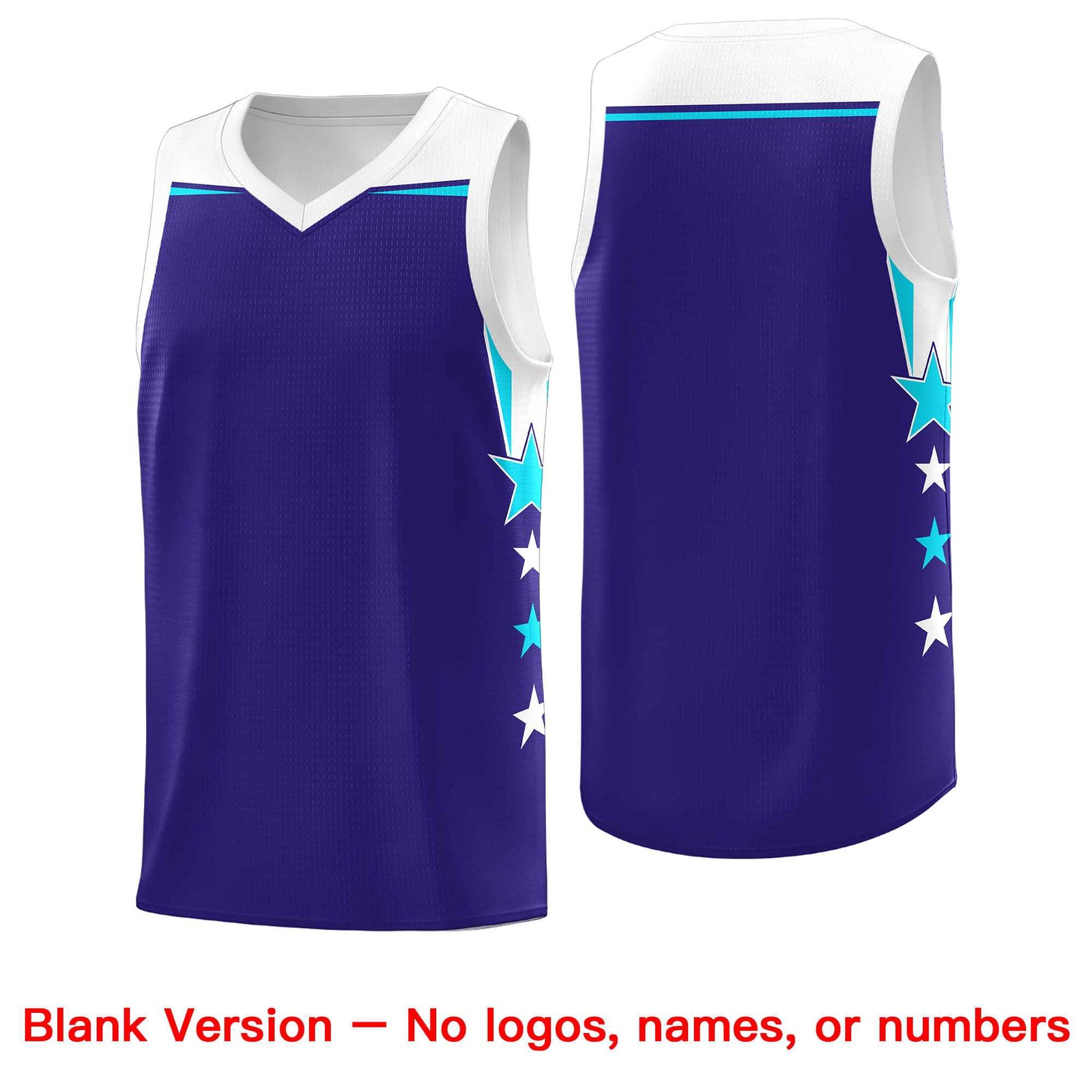 Custom Youth Basketball Uniform Royal White Two Tone Side Star Add Name Number & Logo