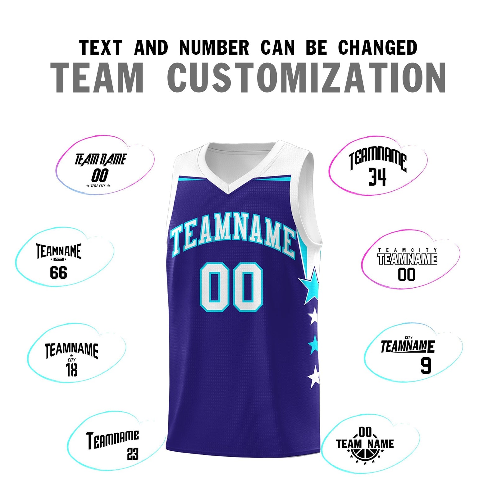 Custom Youth Basketball Uniform Royal White Two Tone Side Star Add Name Number & Logo