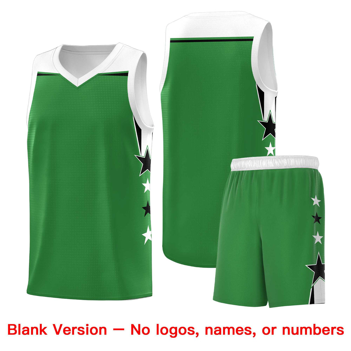 Custom Youth Basketball Uniform Kelly Green White Two Tone Side Star Add Name Number &amp; Logo