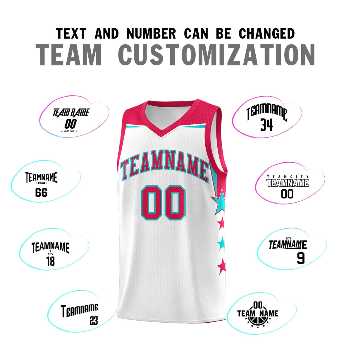 Custom Youth Basketball Uniform White Red Two Tone Side Star Color Block Team Jersey