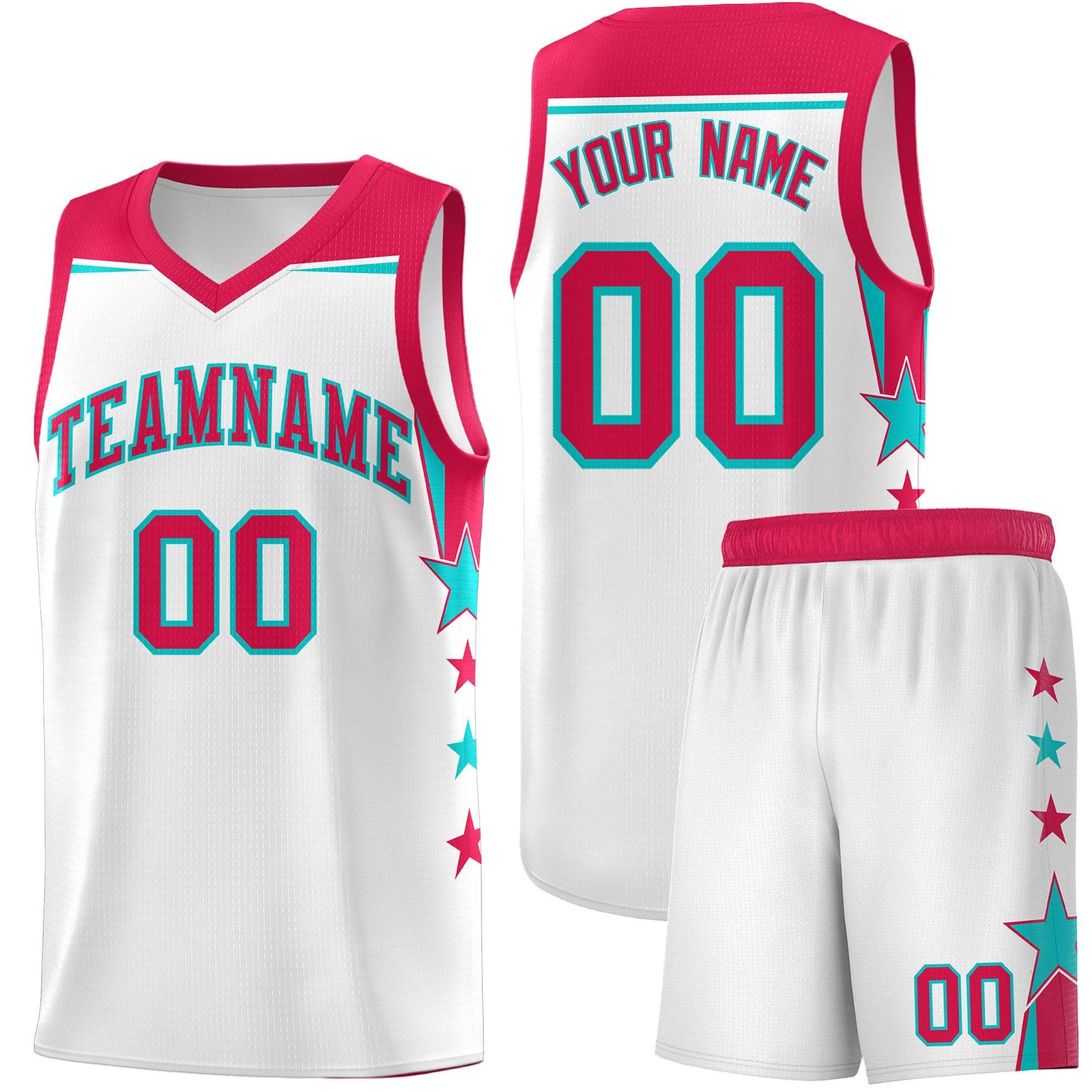 Custom Youth Basketball Uniform White Red Two Tone Side Star Color Block Team Jersey