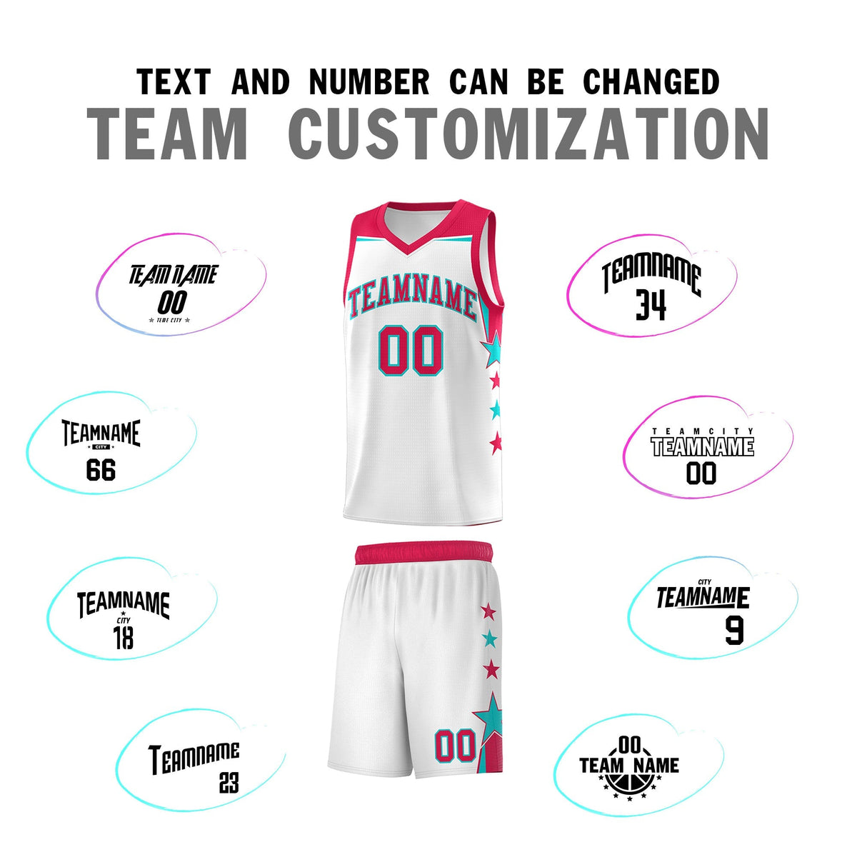 Custom Youth Basketball Uniform White Red Two Tone Side Star Color Block Team Jersey