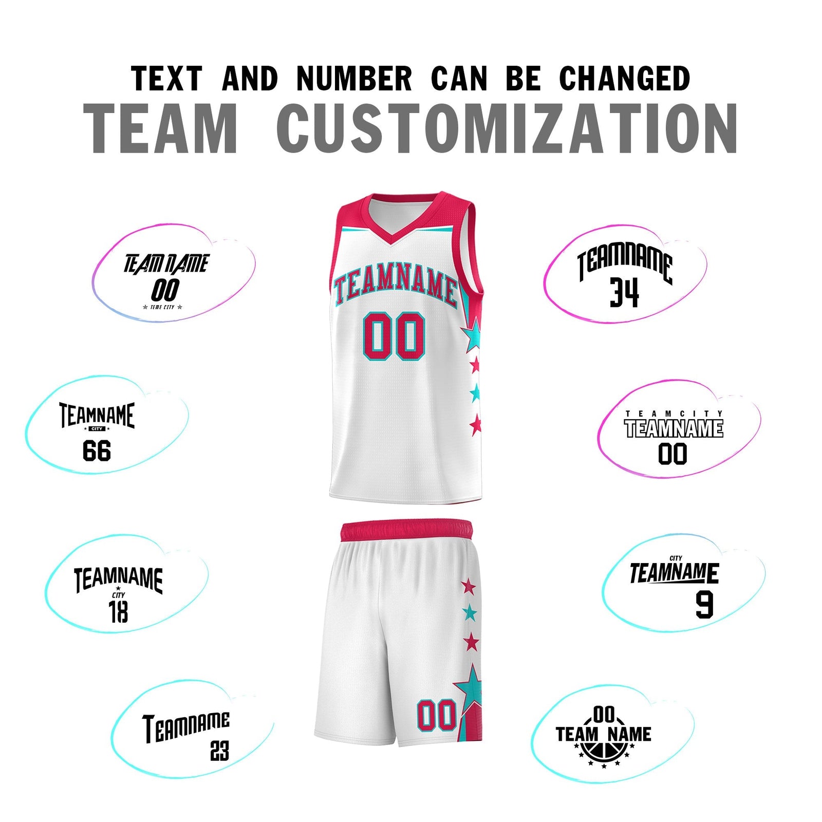 Custom Youth Basketball Uniform White Red Two Tone Side Star Color Block Team Jersey