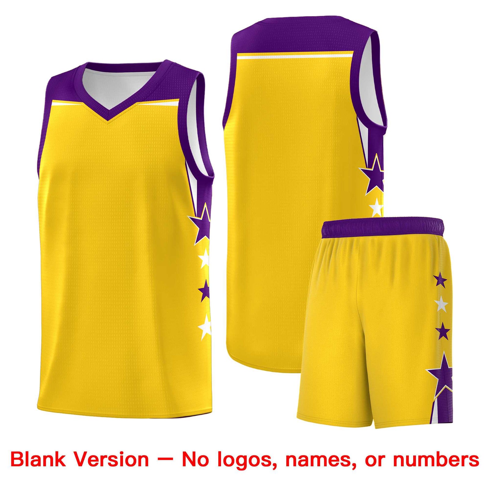 Custom Youth Basketball Uniform Gold Purple Two Tone Side Star Personalized Team Jersey