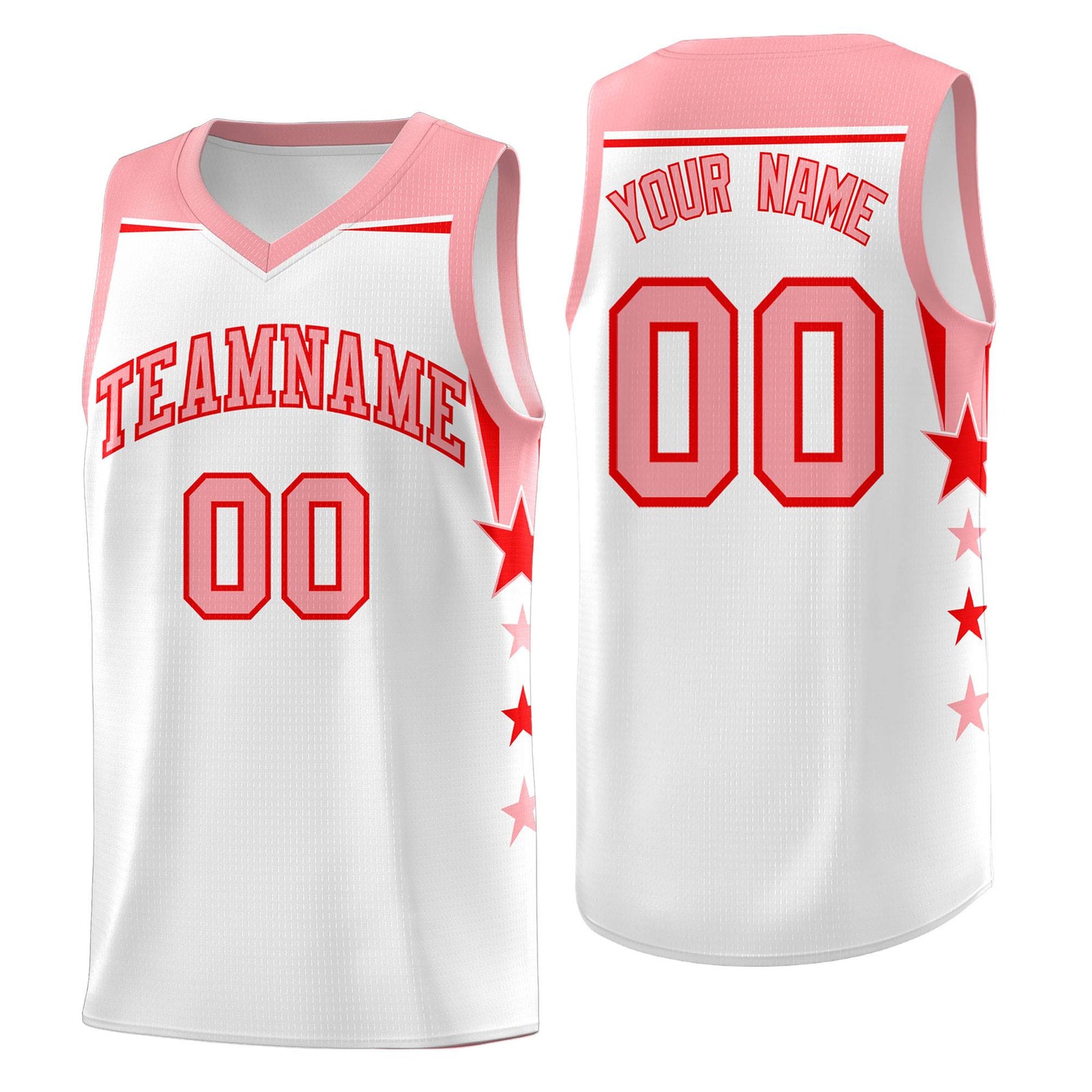 Custom Youth Basketball Uniform White Light Pink Two Tone Side Star Color Block Team Jersey