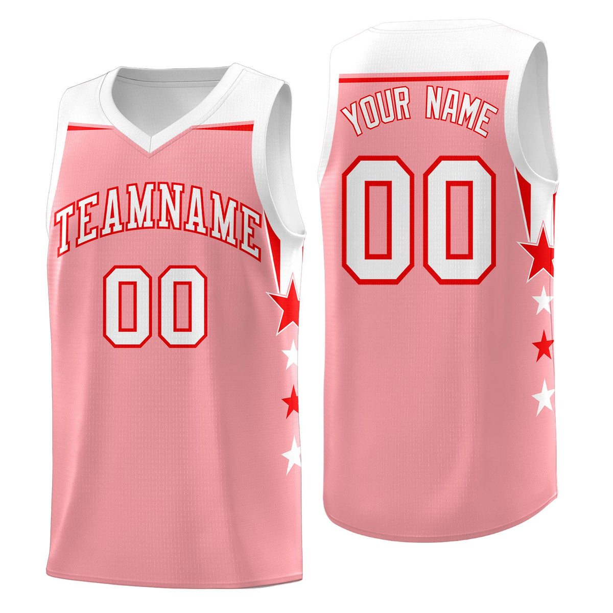 Custom Youth Basketball Uniform Light Pink White Two Tone Side Star Add Name Number &amp; Logo