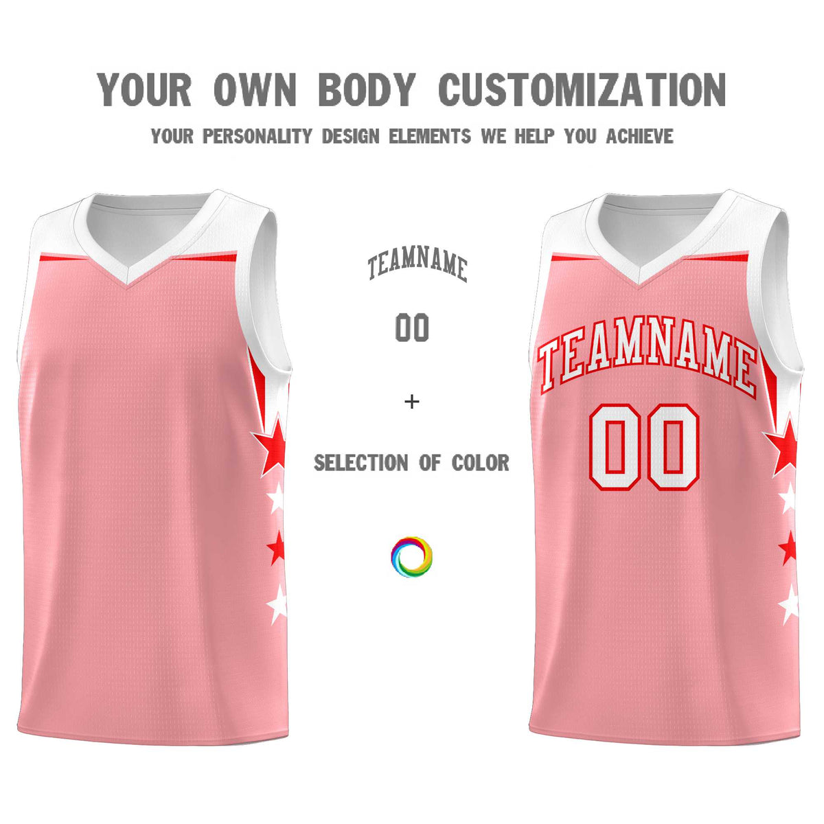 Custom Youth Basketball Uniform Light Pink White Two Tone Side Star Add Name Number &amp; Logo