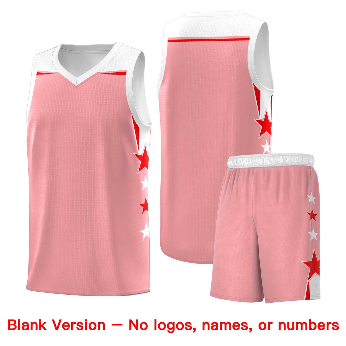 Custom Youth Basketball Uniform Light Pink White Two Tone Side Star Add Name Number &amp; Logo