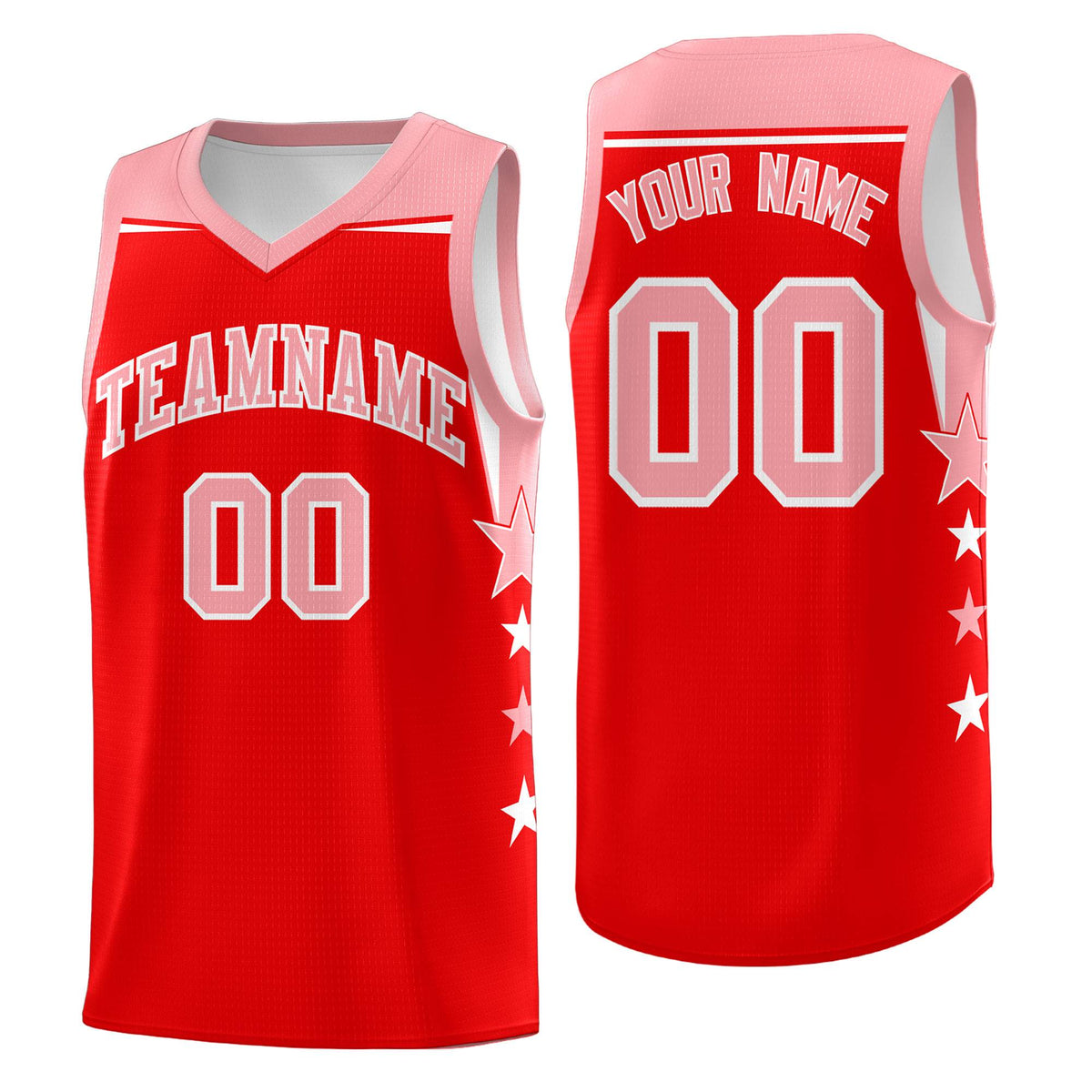 Custom Youth Basketball Uniform Light Red Light Pink Two Tone Side Star Personalized Team Jersey