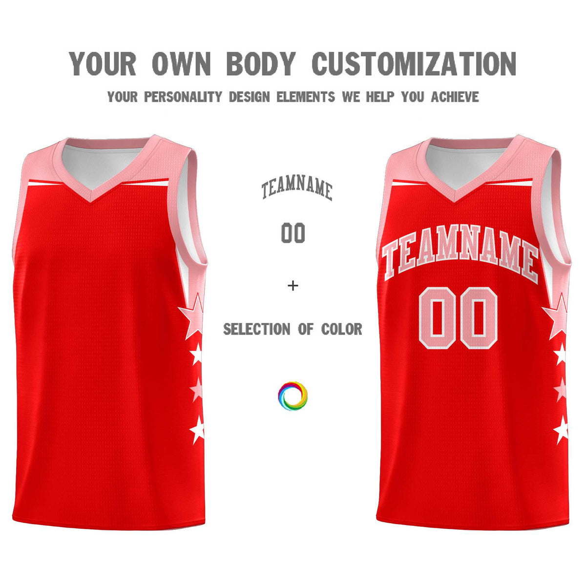Custom Youth Basketball Uniform Light Red Light Pink Two Tone Side Star Personalized Team Jersey