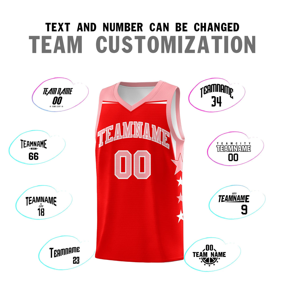 Custom Youth Basketball Uniform Light Red Light Pink Two Tone Side Star Personalized Team Jersey