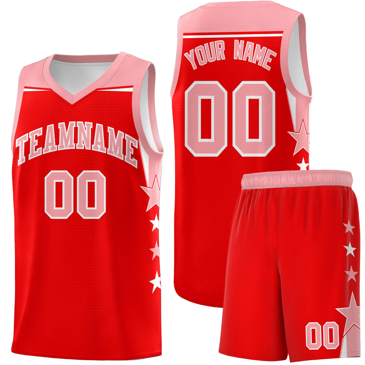 Custom Youth Basketball Uniform Light Red Light Pink Two Tone Side Star Personalized Team Jersey