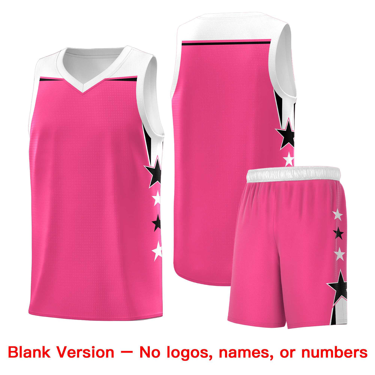 Custom Youth Basketball Uniform Pink White Two Tone Side Star Add Name Number &amp; Logo