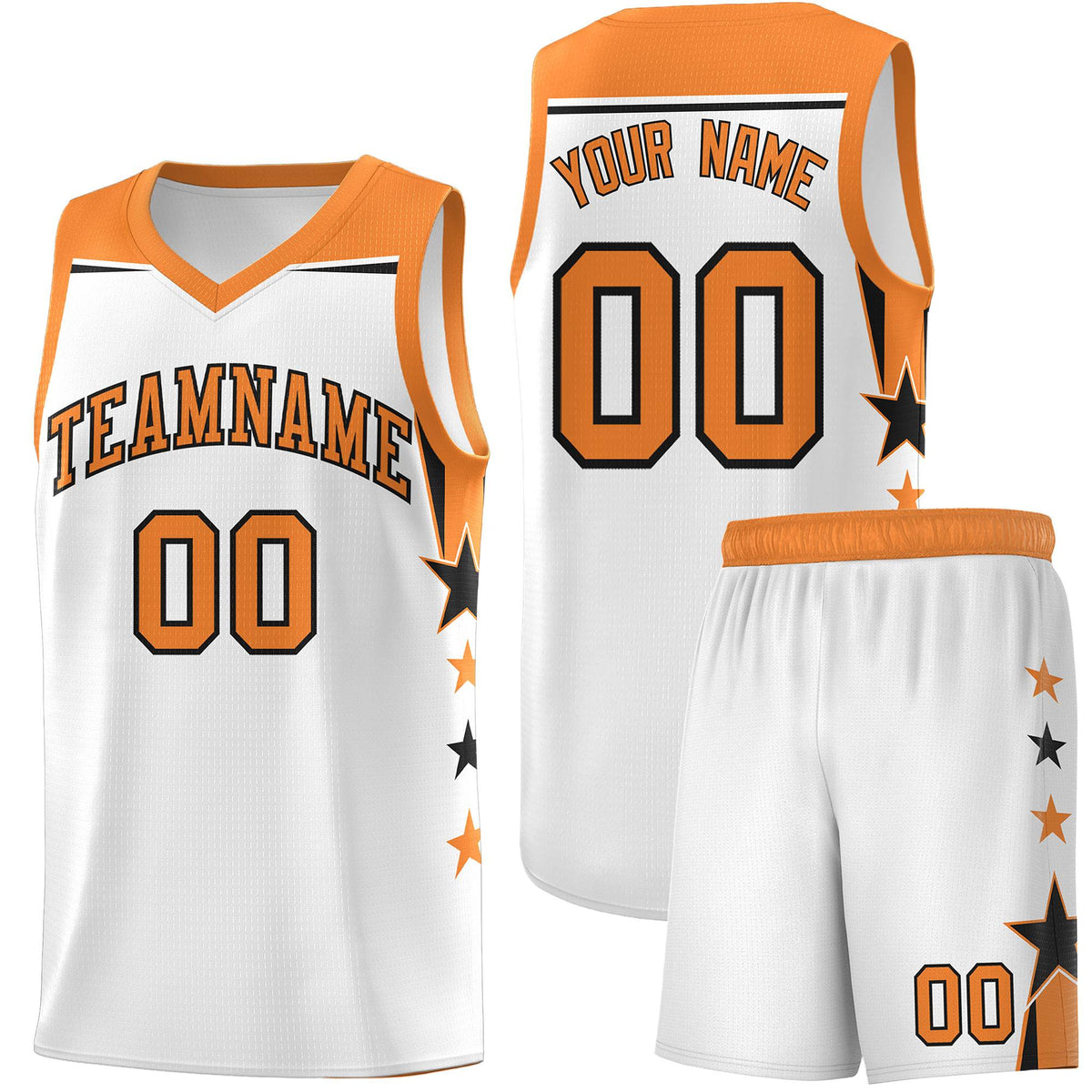 Custom Youth Basketball Uniform White Gold Orange Two Tone Side Star Color Block Team Jersey