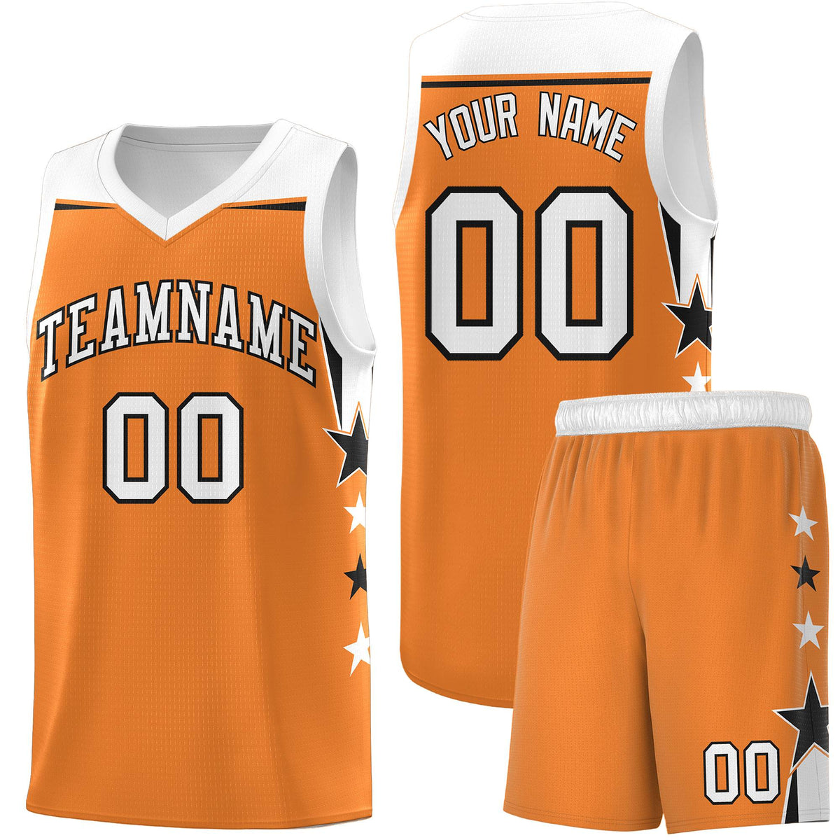 Custom Youth Basketball Uniform Gold Orange White Two Tone Side Star Add Name Number &amp; Logo